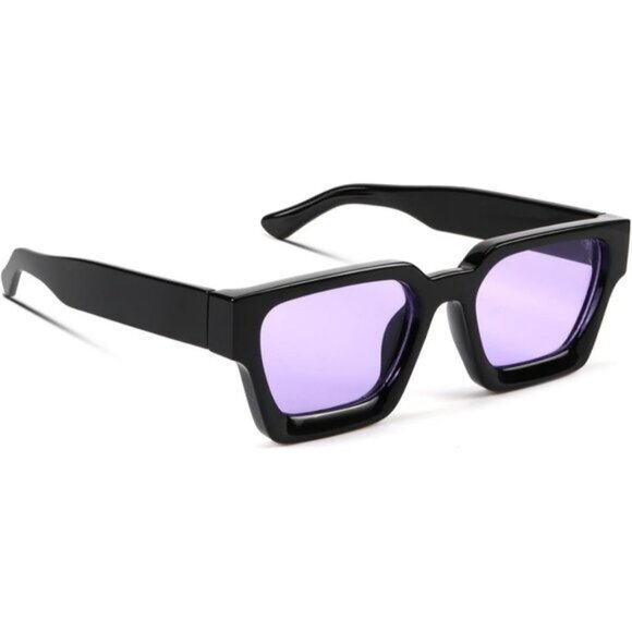 ⚡Men Black/Purple Fashion Trendy Square Shades Rectangle Designer SunGlasses - Picture 1 of 7